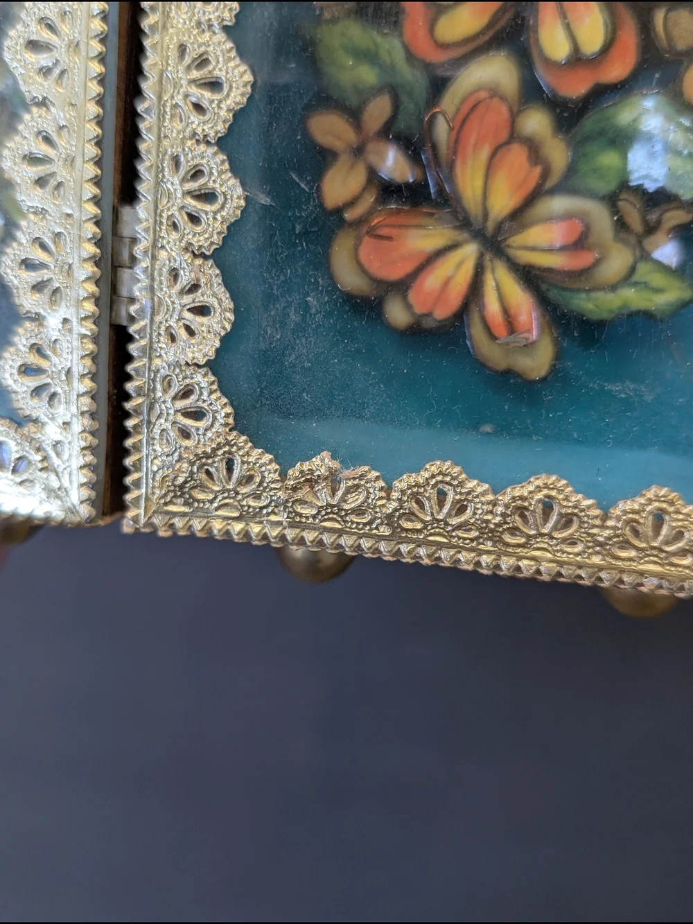 Vintage-Style Gold Framed Blue Double Panel Decorative Accent